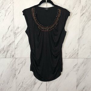 AGB Matte Snake Print Wood Embellishment Sleeveless Blouse SZ M